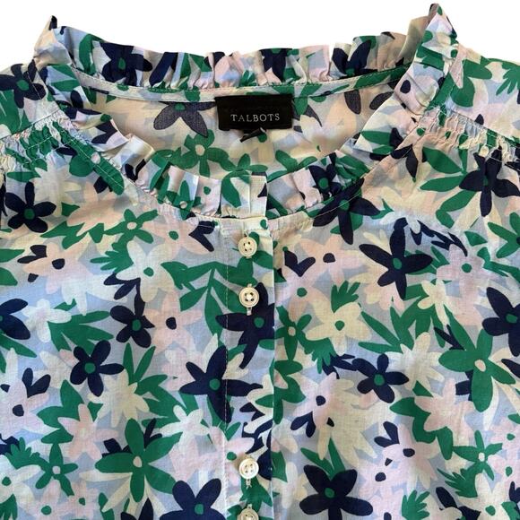 Talbots Floral Print Long Sleeve Button Down Shirt Ruffle Collar Size Large - Picture 6 of 12